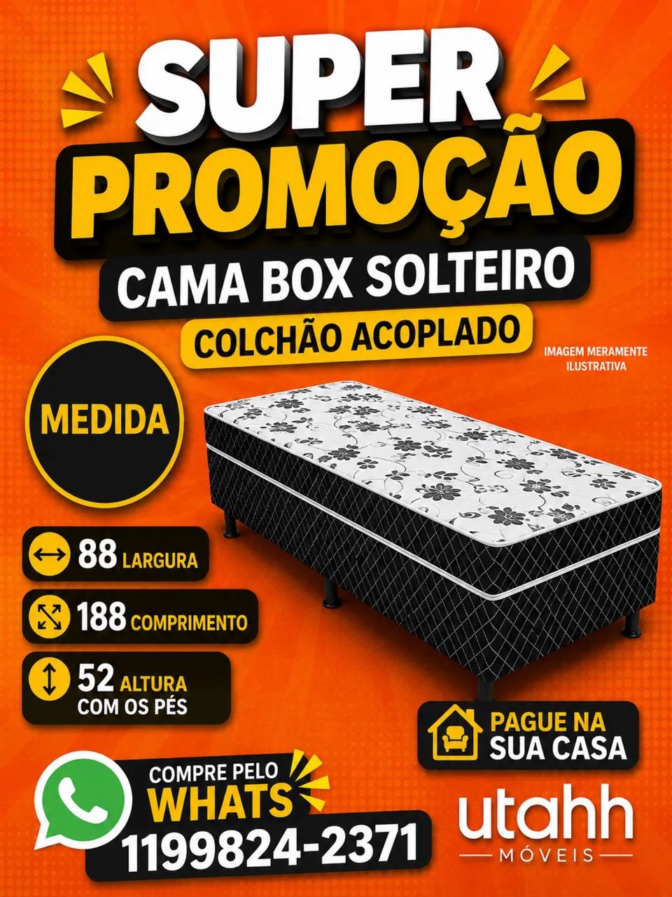 CAMA BOX SOLTEIRO COLCHÃO EMBUTIDO NO BOX 