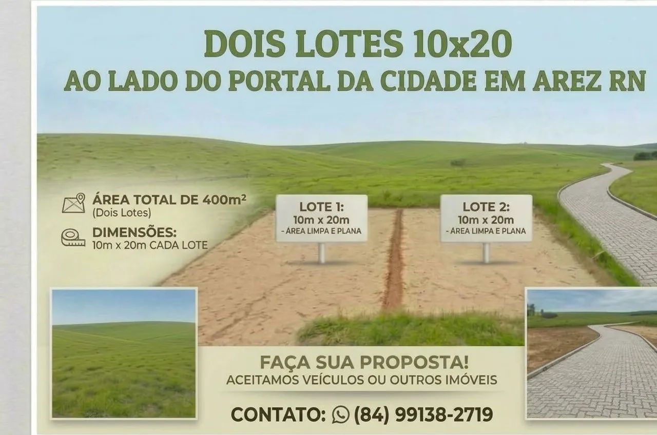Dois lotes 10x20 em Arez RN
