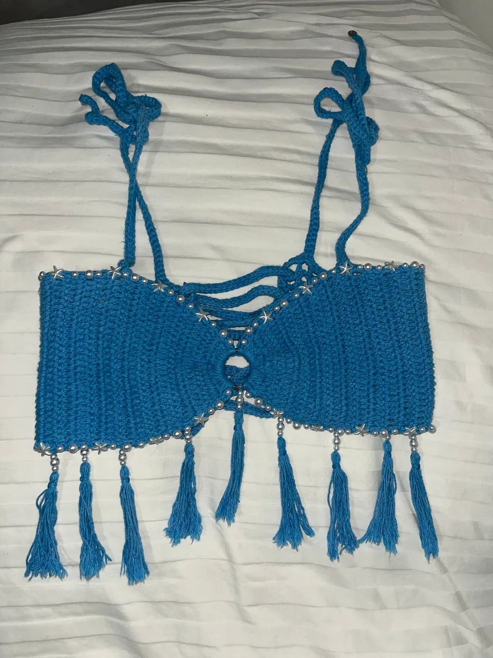cropped de crochê azul artesanal, super delicado ?