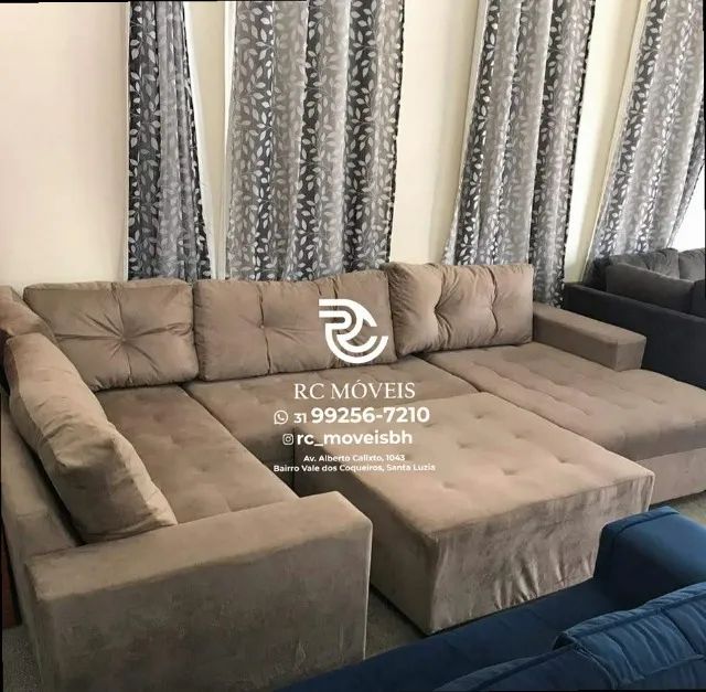 Sofá de canto Grande 3,10m com Chaise e Puff tecido veludo D33 Premium - Foto 2
