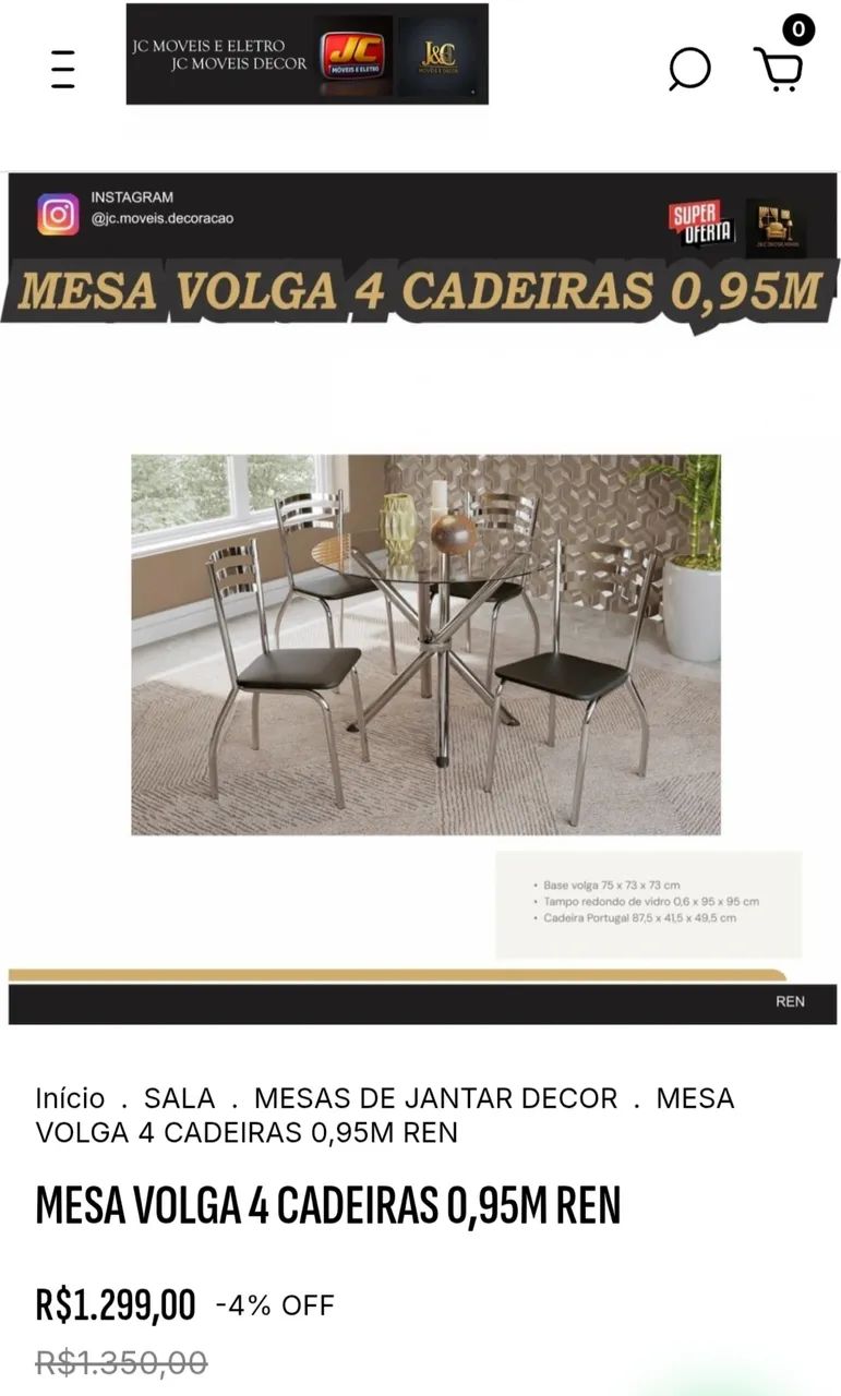 MESA VOLGA CROMADA TAMPO DE VIDRO 