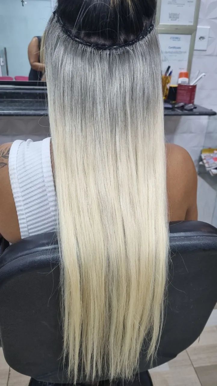 Cabelo humano loiro pérola 55cm tela pronta  - Foto 5