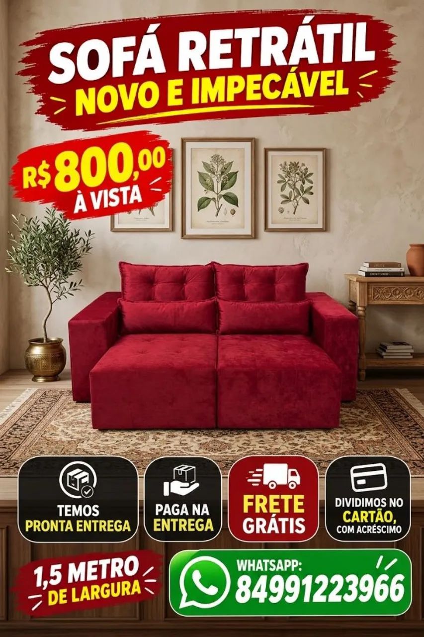 Renove sua sala com esse lindo sofá retrátil, e ainda receba grátis em Natal e região.
