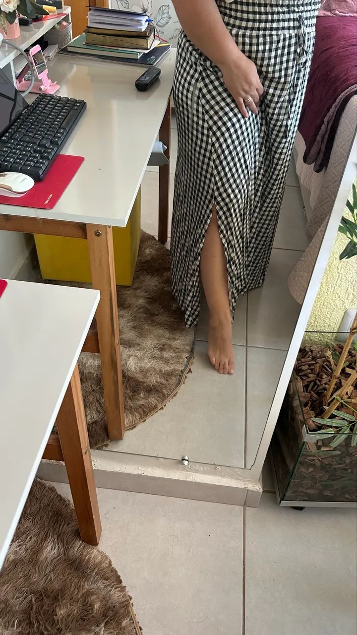 Saia xadrez preto e branco junino junina - Foto 3