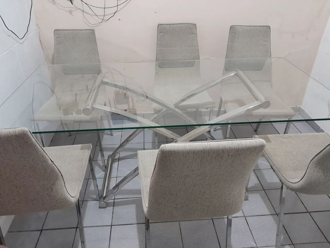 Conjunto de mesa de inox com tampo de vidro 