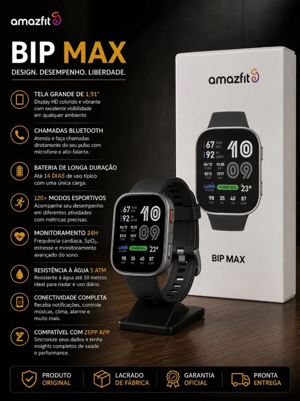 Amazfit Bip Max Com Tela AMOLED 2.07" e GPS Integrado