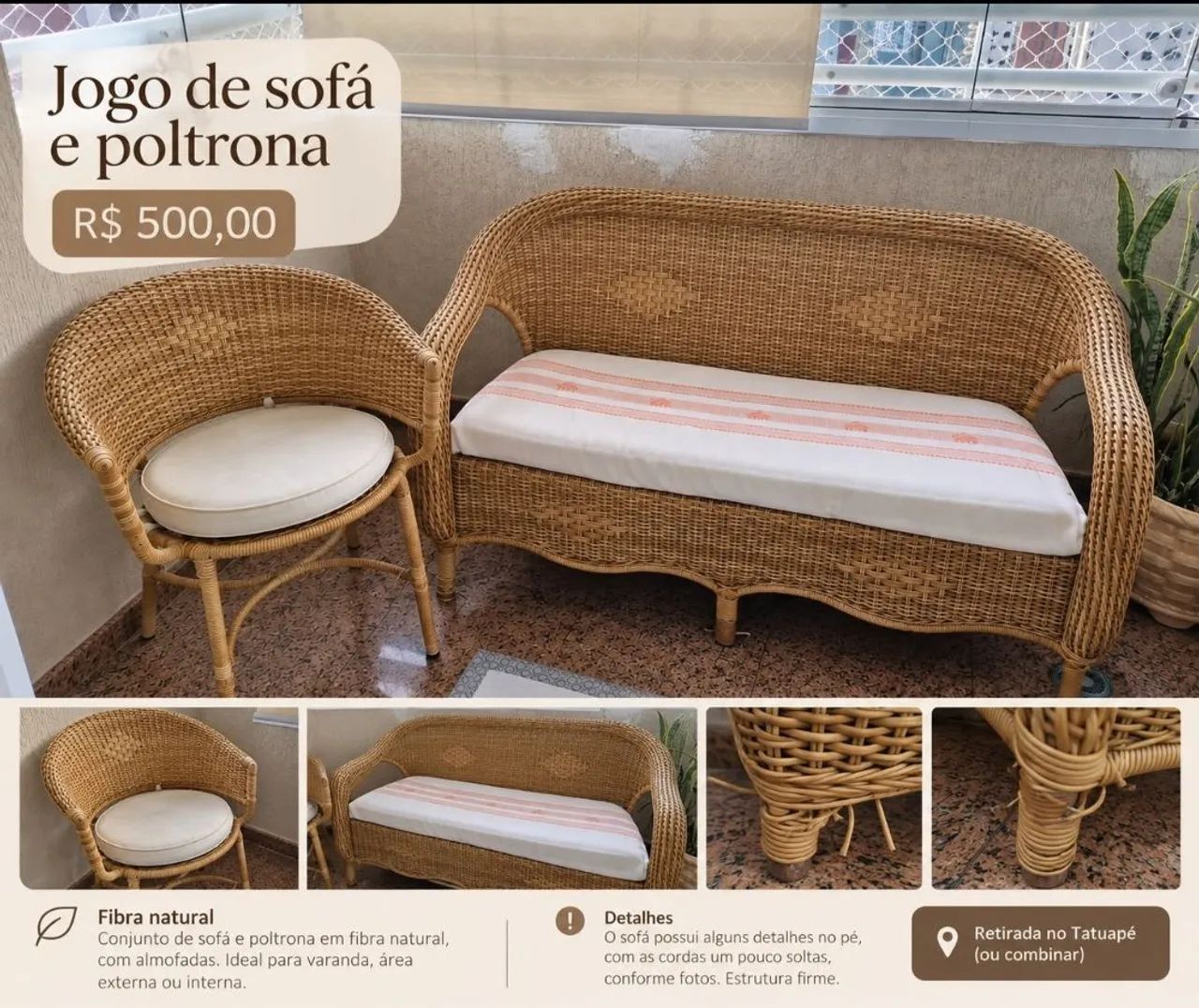Conjunto de sofá em vime
