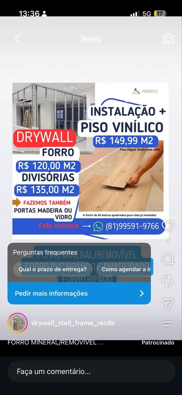 Drywall, Forro , Paredes e Divisórias 