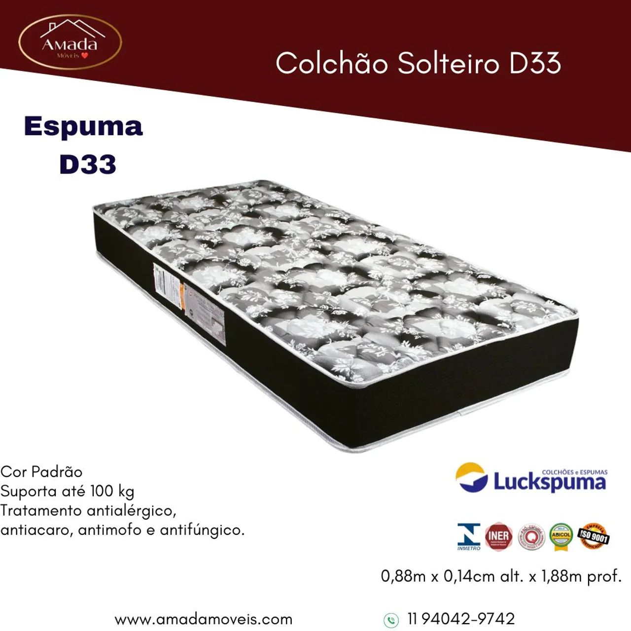 Colchão solteiro D33 , à pronta entrega 
