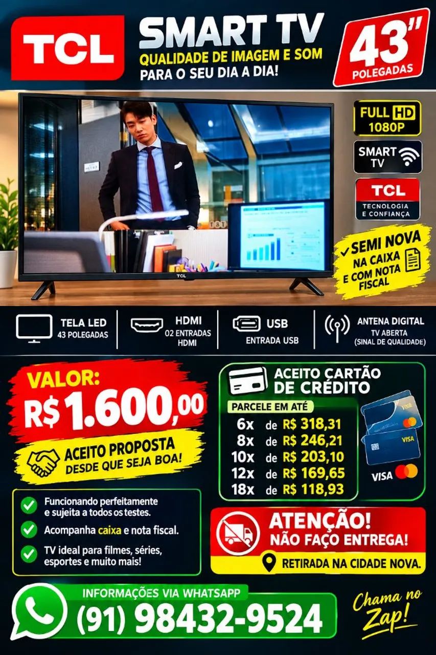 VENDO SMART TV TCL 43 POLEGADAS 
