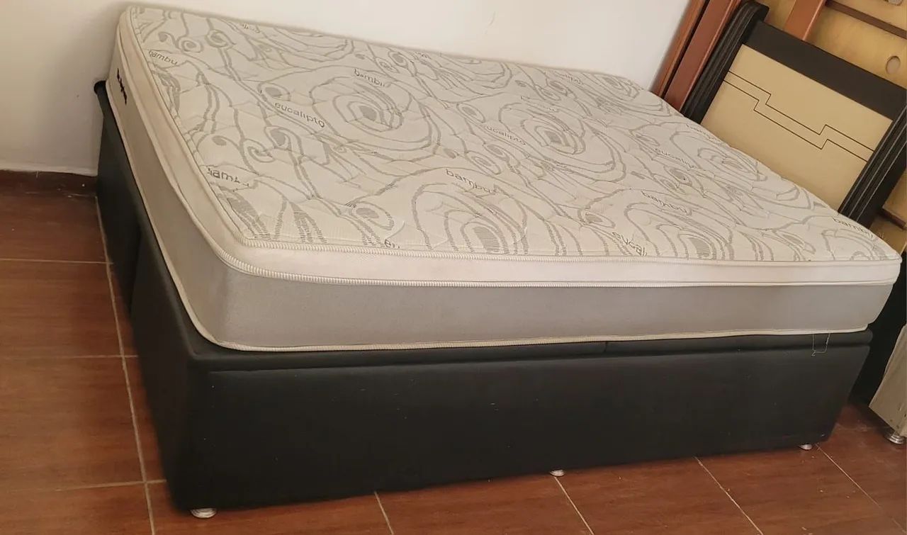 Cama box Queen size Bau colchão herval molas ensacadas bambu 