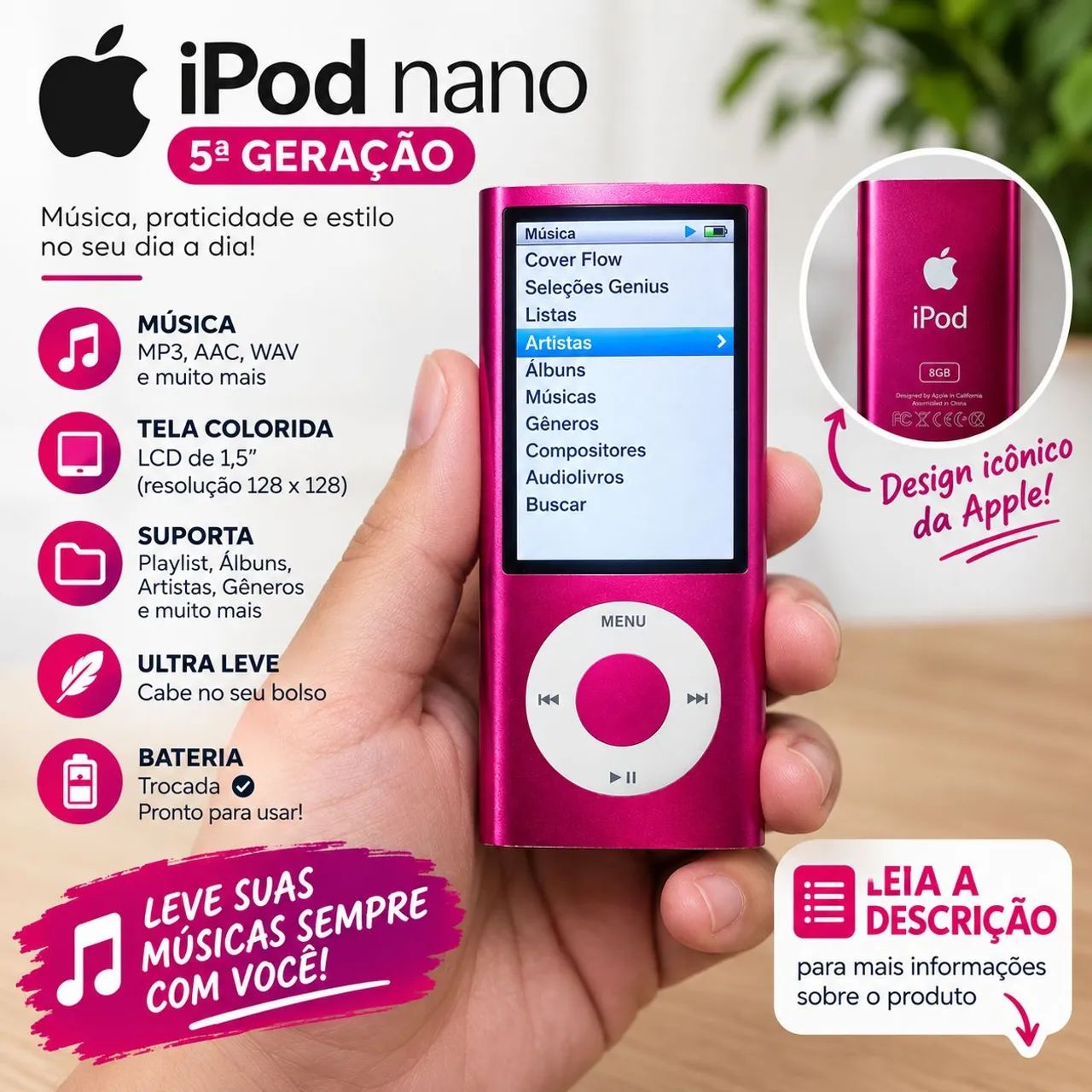 iPod nano5世代16GBピンクno.253バッテリー交換済 iPod Nano 5 16gb com bateria trocada (LEIA A DESCRIÇÃO