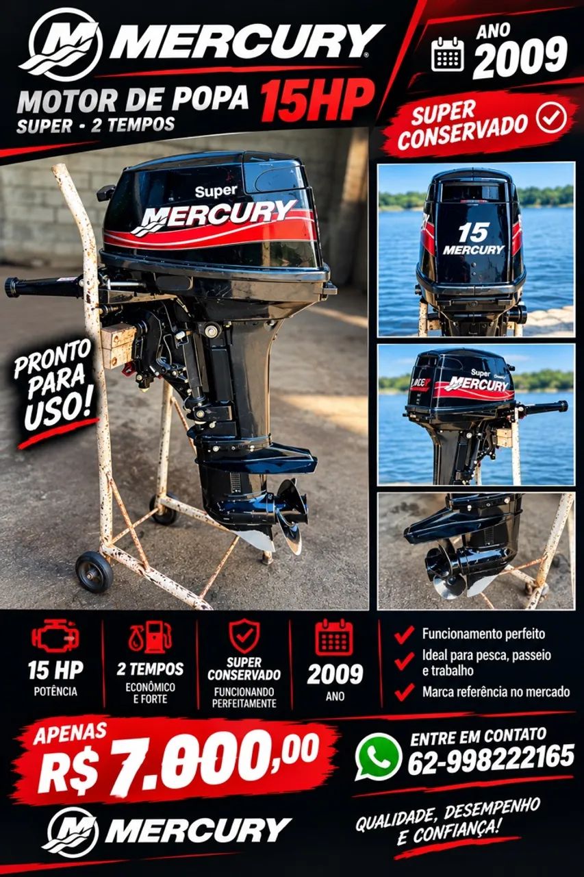 Motor de Canoa Mercury Super 15HP - Foto 4