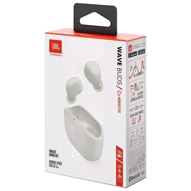 Fone de ouvido JBL Wave Buds Branco e preto  - Foto 5