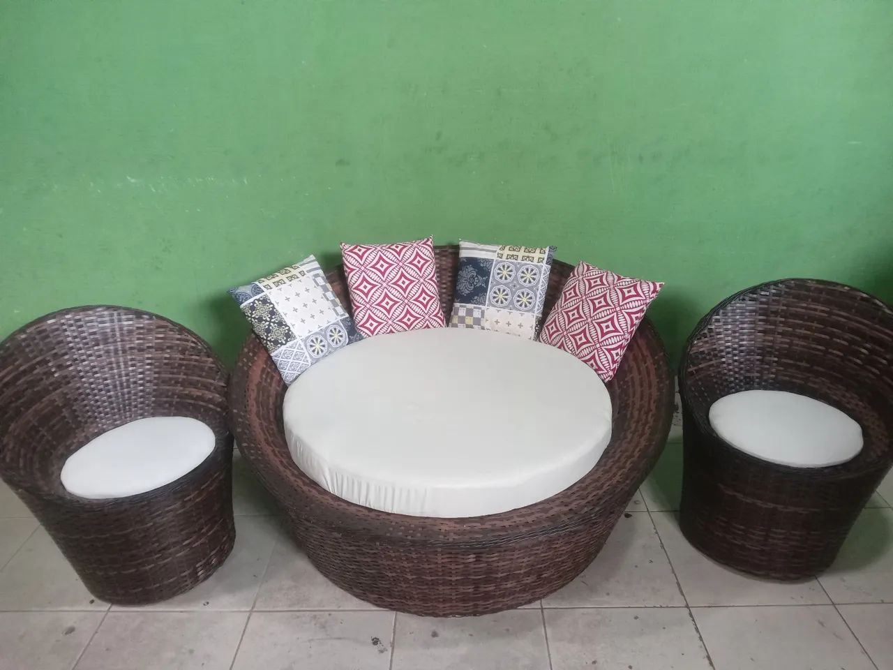 Conjunto de Sofá e Poltronas em Vime