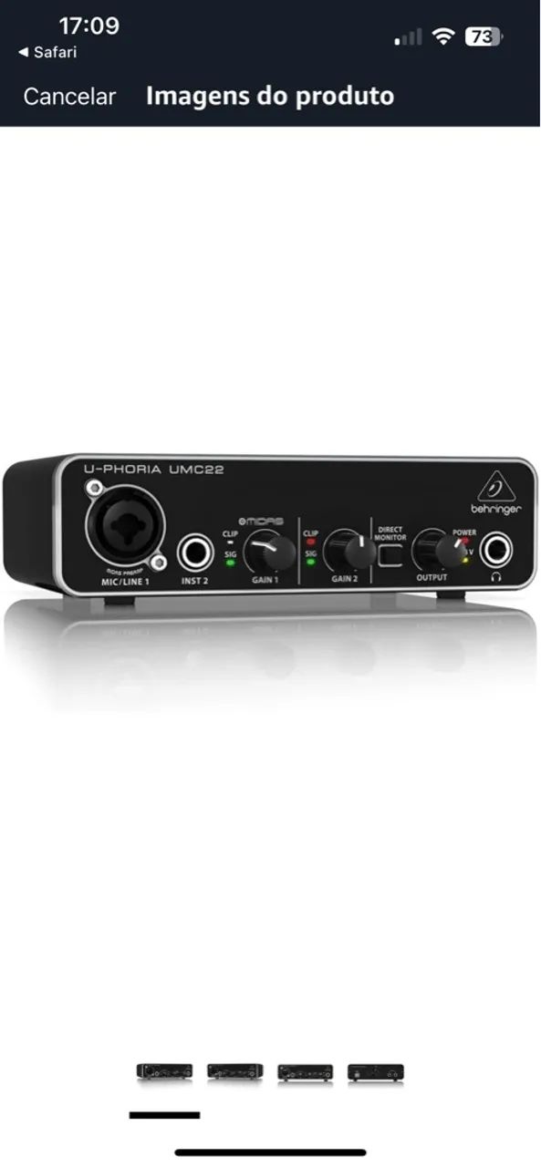 Interface de Áudio Behringer UMC22 USB 2.0 