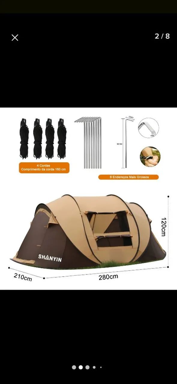Barraca  de Camping acampamento automaticamente 5-6 pessoas marrom claro - Foto 2