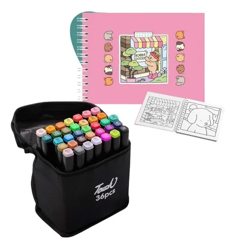 Kit Colorir Diversão Garantida  36 Canetinhas + Livro 50 Páginas