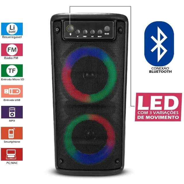 Caixa de Som Bluetooth,Entrada Microfone e Usb Com Graves Potente  - Foto 5
