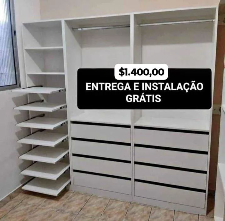 Closet 8 gavetas e sapateira em corrediças 