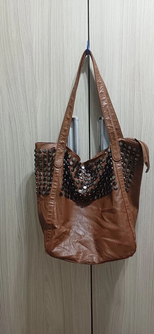  Bolsa de couro marrom grande - Foto 2