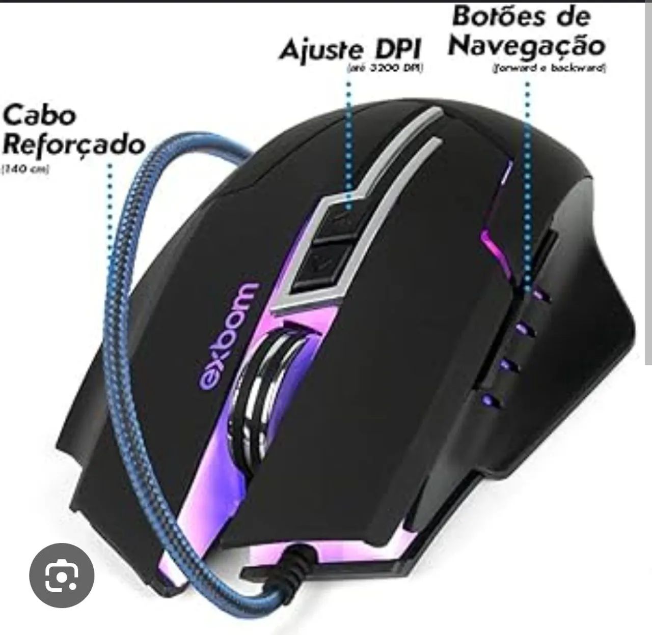 Mouse Gamer Exbom MS-6260 3200 DPI - Novo - Foto 4