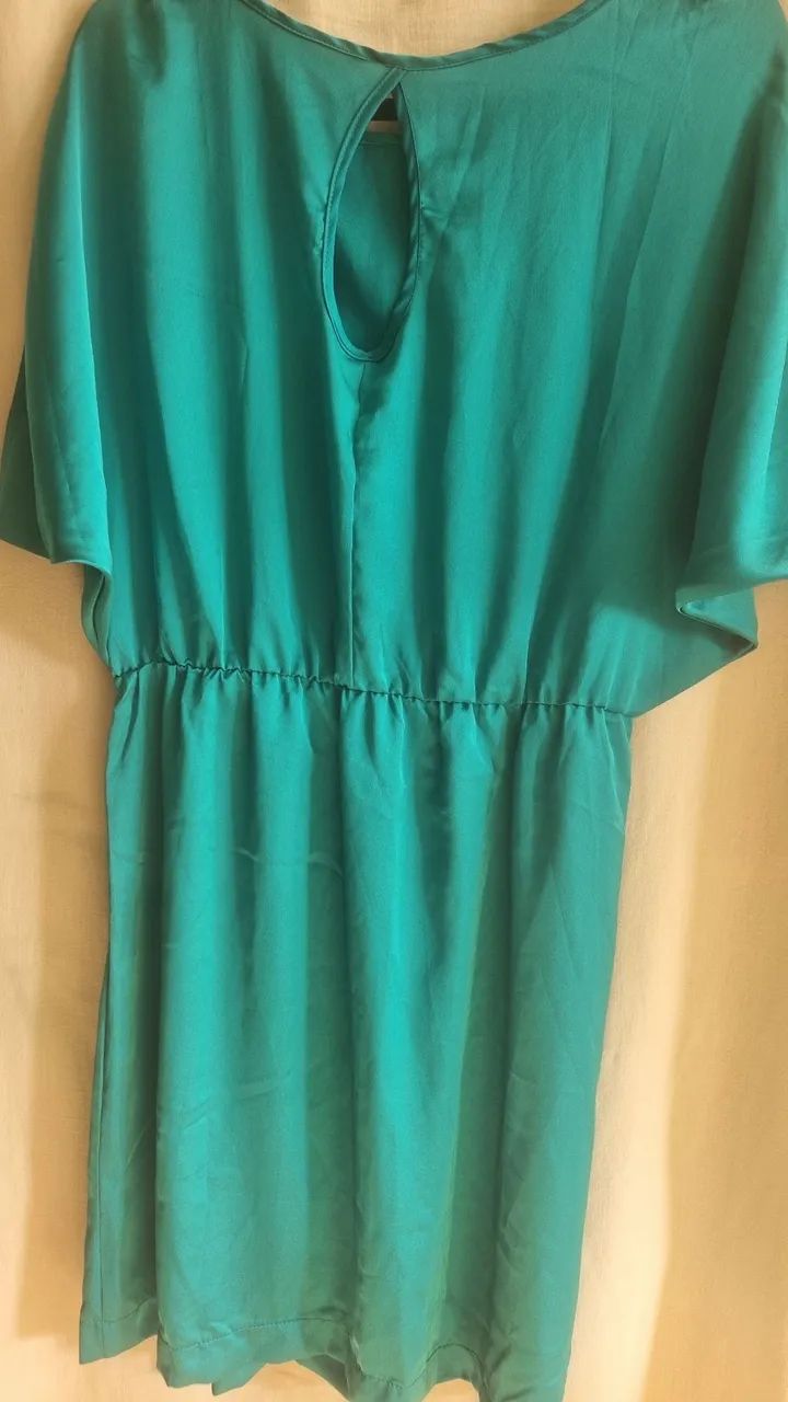 Vestido verde petróleo de cetim M - Foto 2