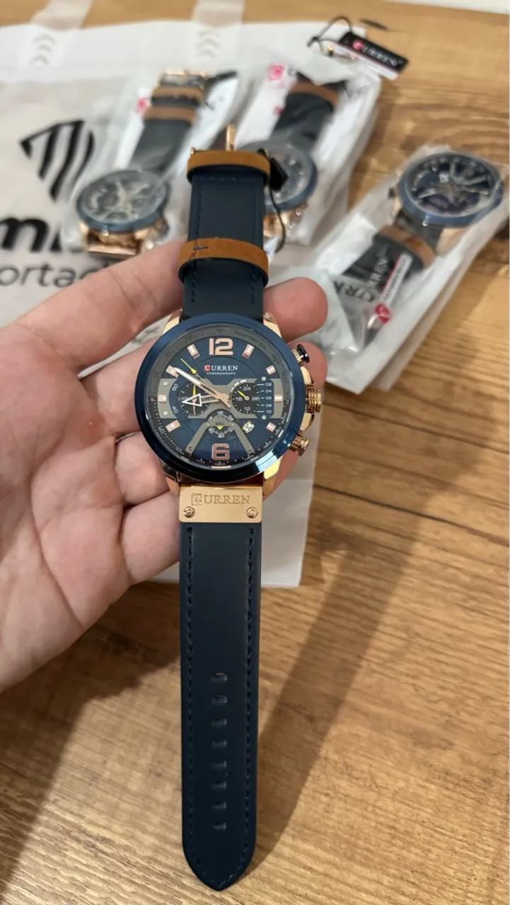 Relógio Curren Masculino Azul e Dourado