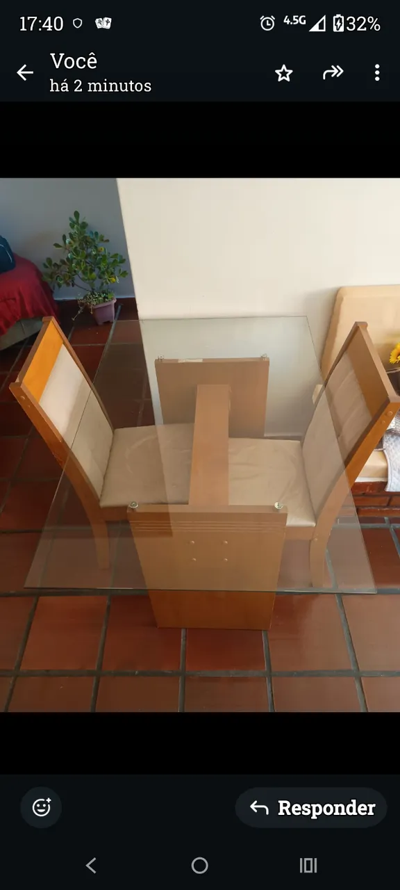 Mesa de jantar de vidro Retangular com 4 cadeiras