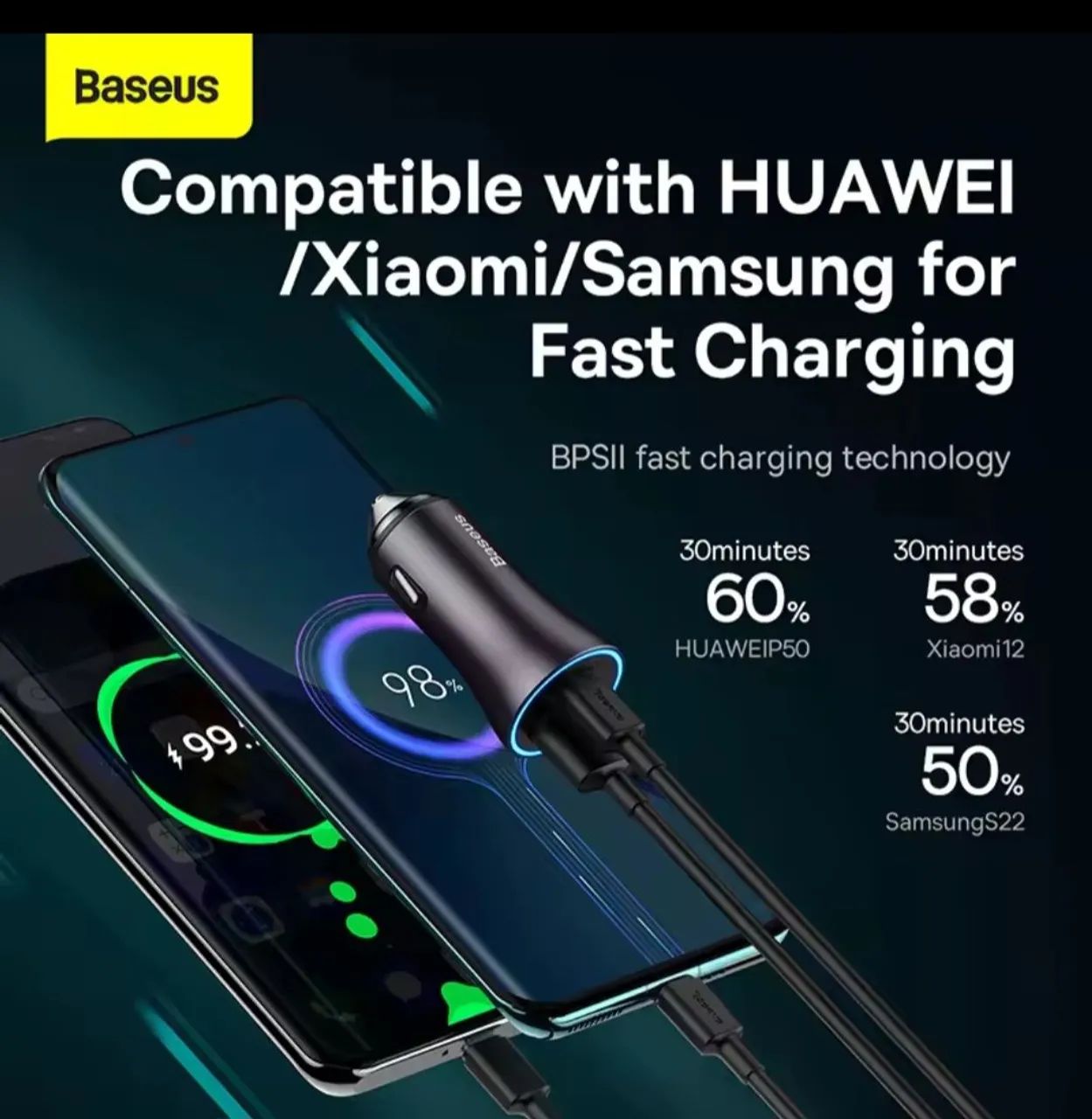 Carregador Veicular Baseus 60W USB-C e USB + Cabo IPhone  - Foto 5