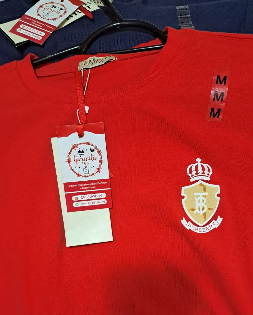 Kit 2 Camisetas Burberry Vermelha e Azul Marinho