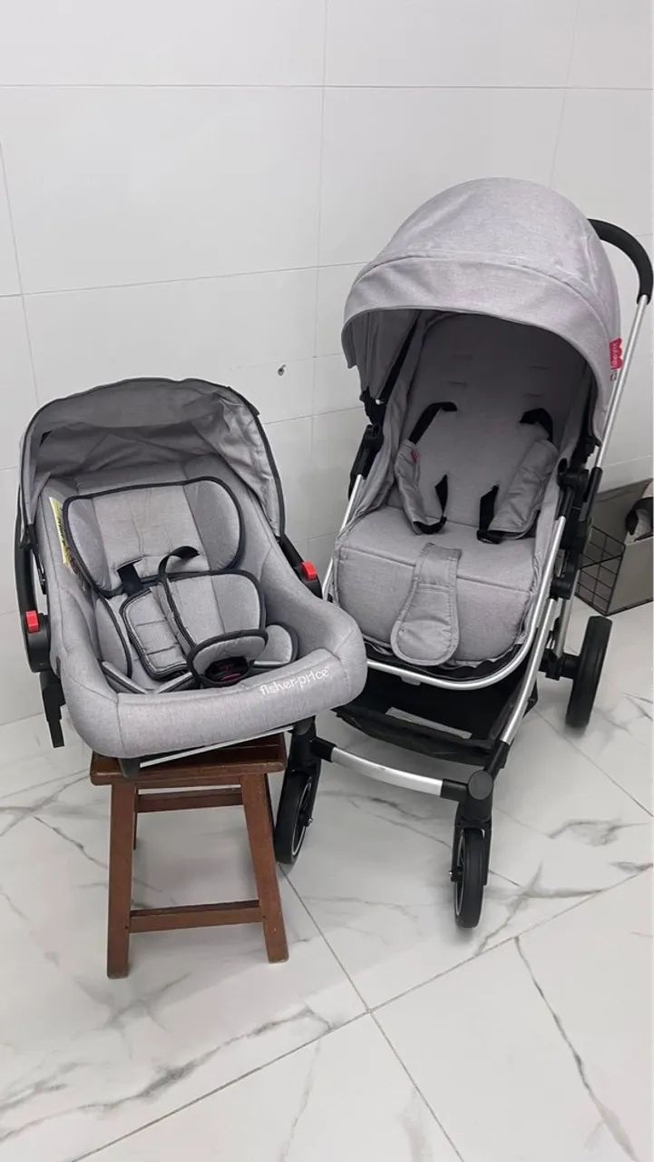Carrinho De Bebê 2 em 1 Jazz Cinza Moisés e Bebê Conforto  Fisher Price - Foto 3