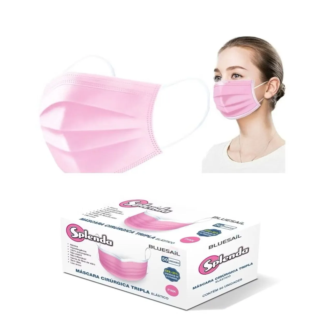 100 MÁSCARAS DESCARTÁVEIS ROSA LACRADAS