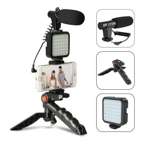 Kit Youtuber Vlog Live Tripé Celular Suporte Led E Microfone Com controle Bluetooth Video