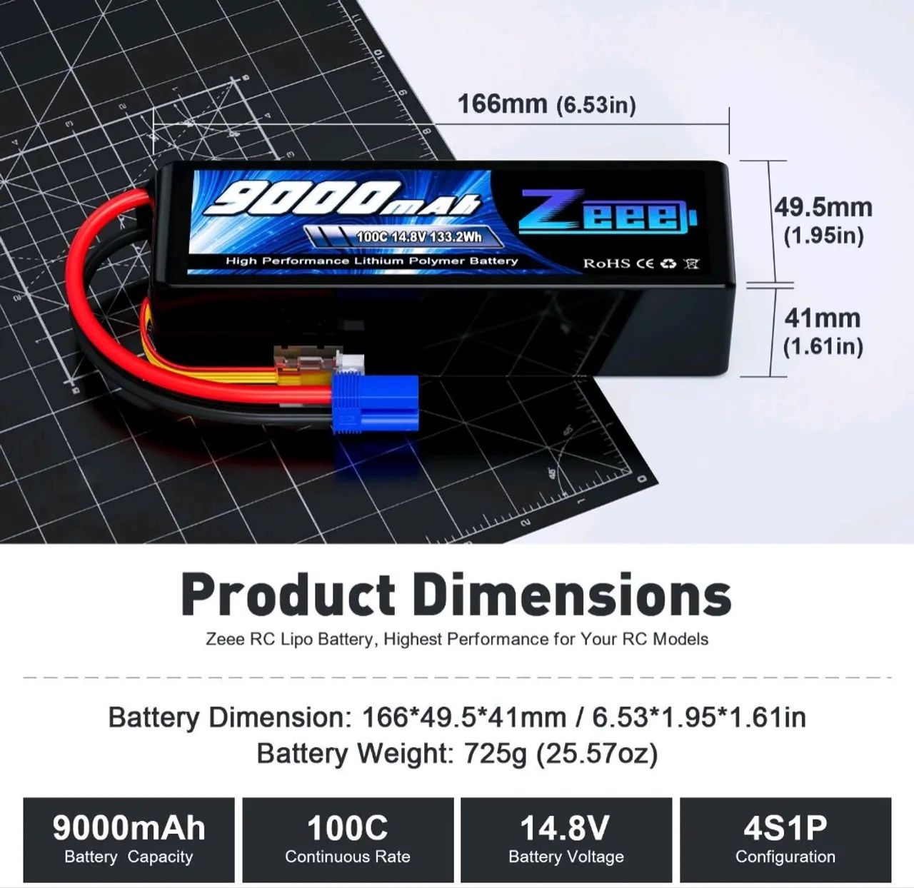 Bateria Lipo Zeee 4s 9000mah 100c C/ Plug Ec-5 - Foto 2