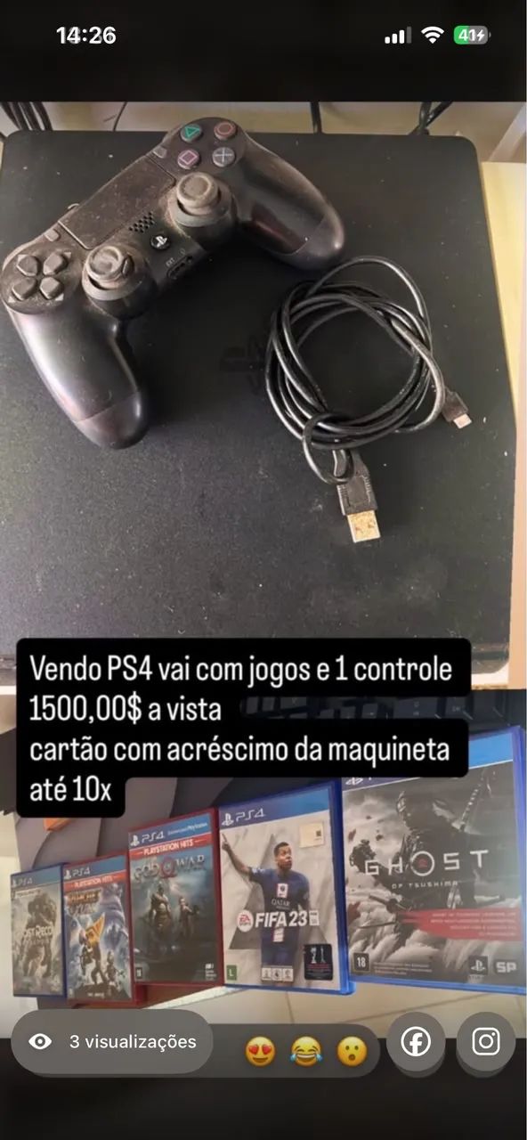 PS4 slim com jogos + 1 controle 
