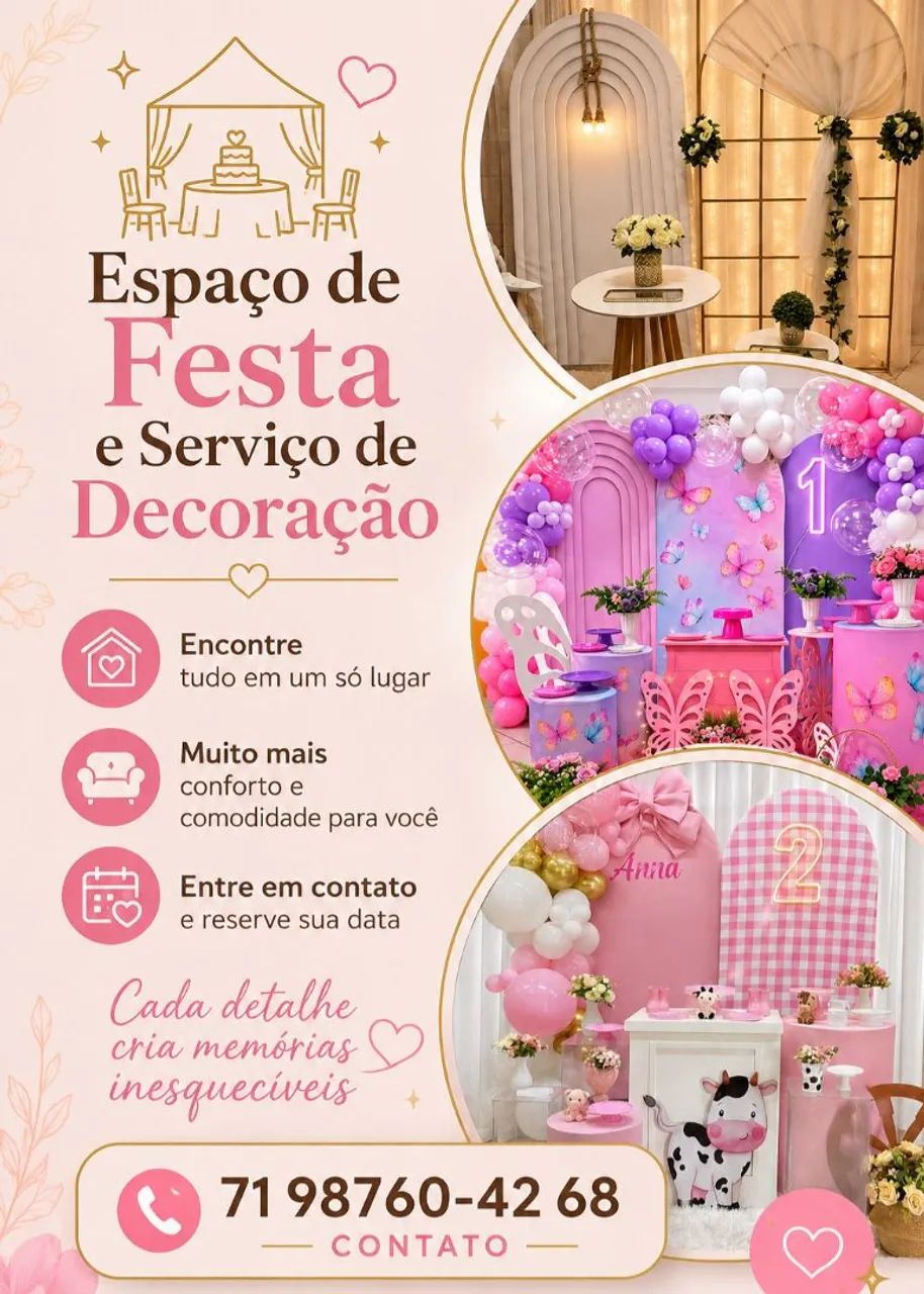 Espaço de festa e serviço de decoração em Cajazeiras 