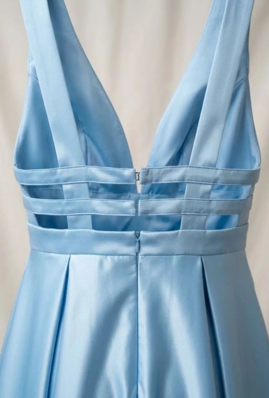 Vestido longo azul cetim  - Foto 3