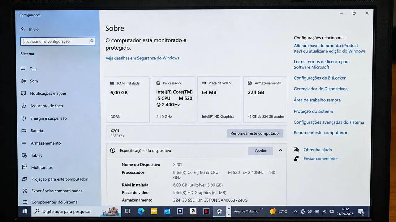 Lenovo ThinkPad X201 Core i5 + SSD 240GB + 6GB RAM - Foto 4