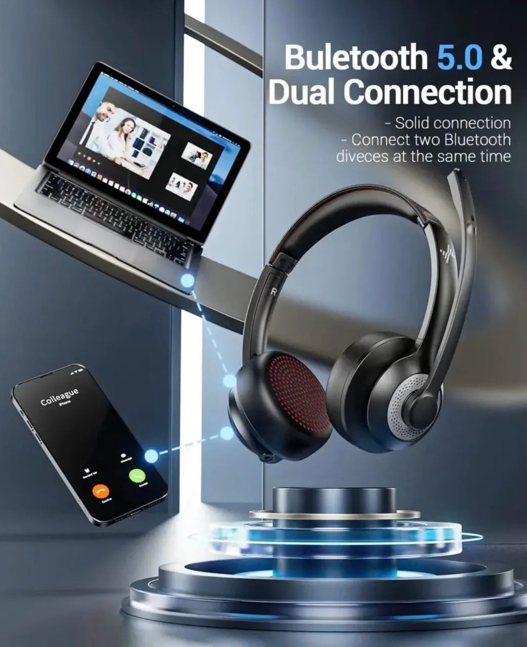 Headset JIAMQISHI EH02 Bluetooth Sem Fio com Microfone e Cancelamento de Ruído - Foto 4