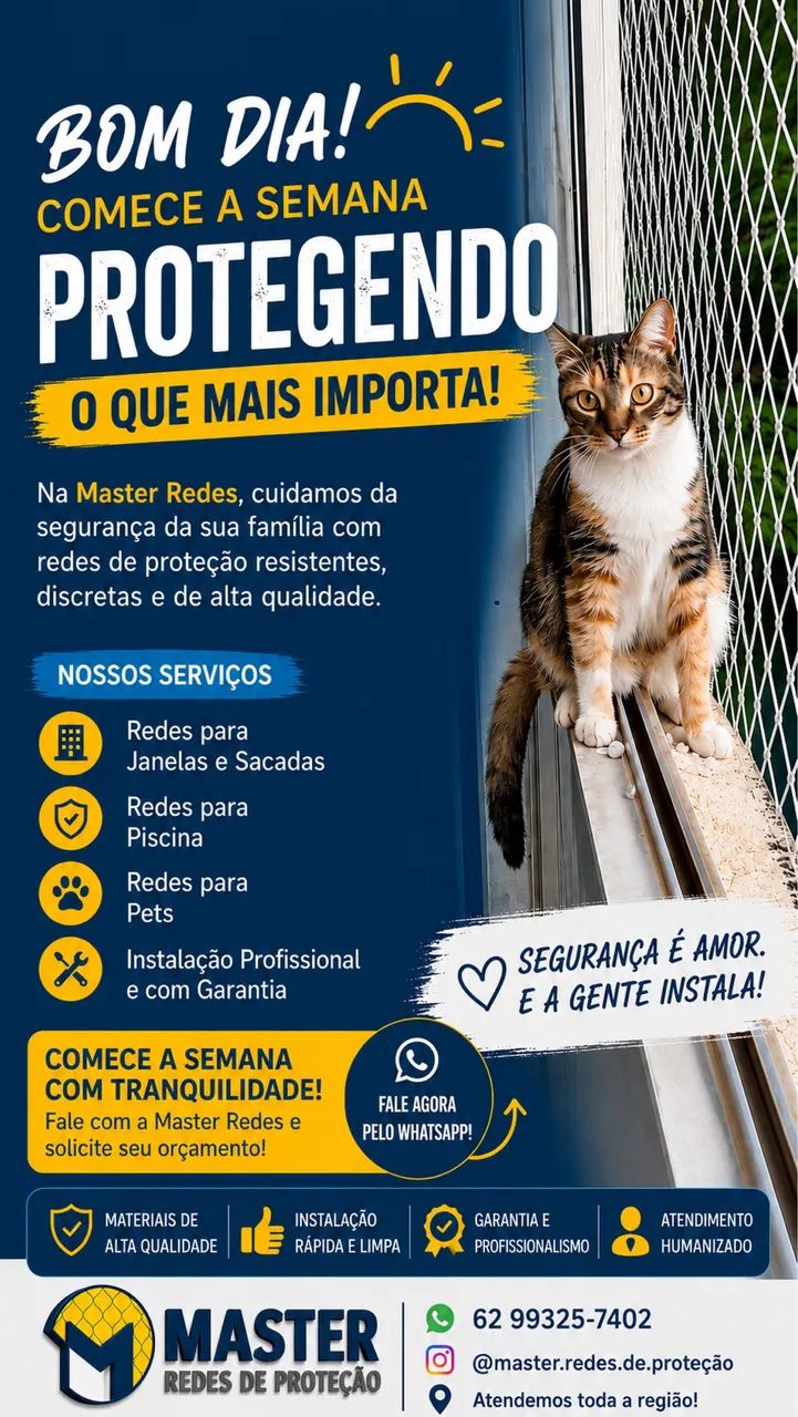 Tela de proteção para janelas, sacadas, piscinas