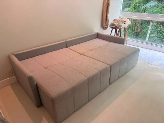 Sofá-cama Retrátil e Reclinável Baraúna 2,50m em Linho Cinza | Excelente estado - Foto 4