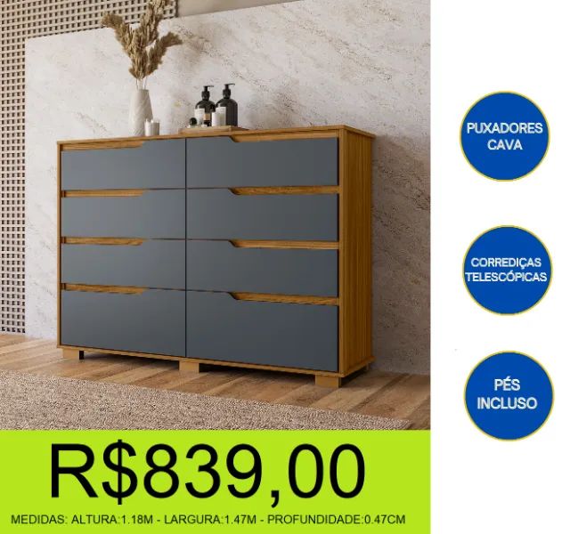COMODA - 8 GAVETAS - COM PÉS - COMPRE E RETIRE HOJE MESMO  - Foto 2