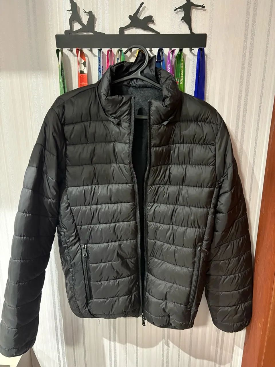 casaco puffer com capuz preto p