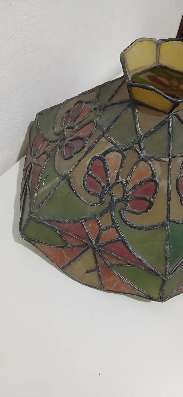 Luminária Pendente em Vitral Estilo Tiffany - Peça Antiga - Foto 4