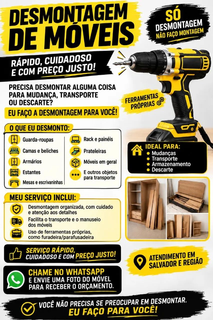 DESMONTAGEM DE MÓVEIS - SERVIÇO RÁPIDO E CUIDADOSO