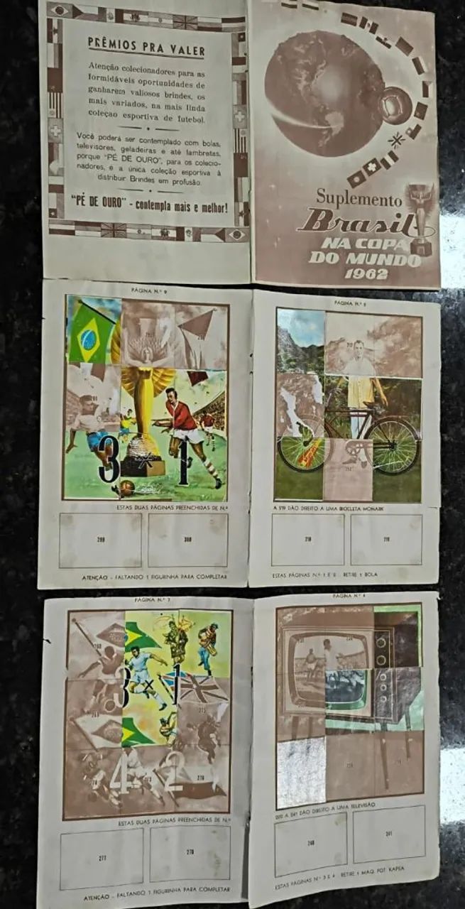 Suplemento do Álbum Pé de Ouro 1962 com 54 figurinhas 