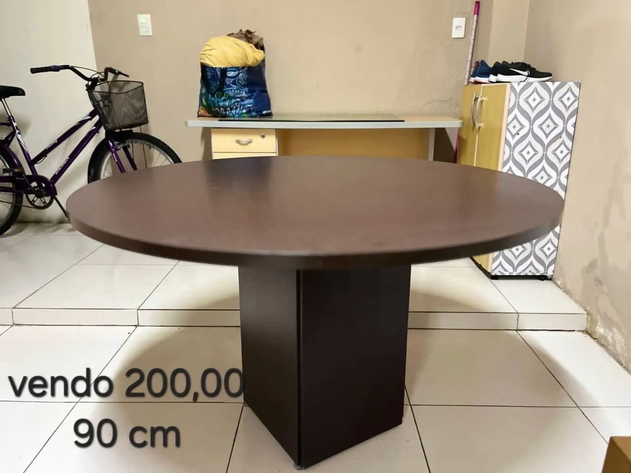 Mesa Redonda em MDF 90 cm com Compartimento Interno - Multifuncional
