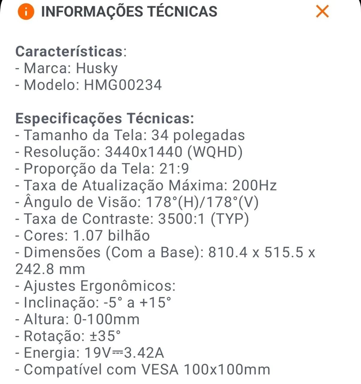 (3 ANOS DE GARANTIA) Monitor Gamer Curvo Husky Boreal 34", WQHD, Ultrawide, 200Hz, 1ms - Foto 2