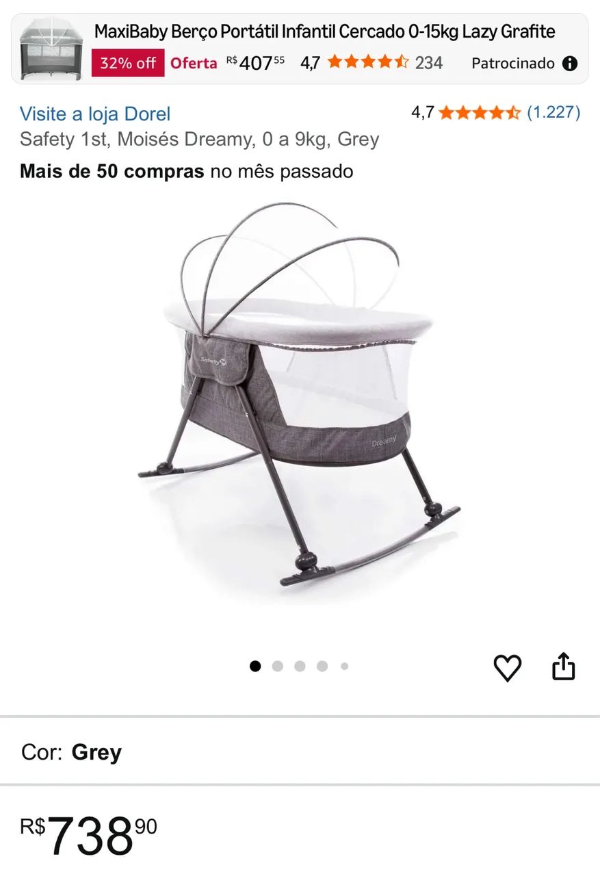 MaxiBaby Berço Portátil Infantil Cercado 0-15kg Lazy Grafite - Foto 4